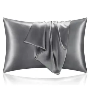 Satin Pillowcase for Hair and Skin Super Soft and Cooling Similar to Silk Pillow Cases 2 Pack with Envelope Closure Queen Size 20"x30" Dark Grey