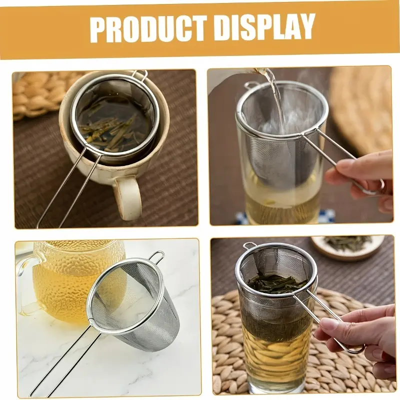 2/3pcs Heavy Duty 304 Stainless Steel Tea Filter with Handle - Tea Strainer for Loose Tea, Spices, Coffee, Hot Chocolate - Compatible with Mugs, Pots, Travel - Multipack Deal (Free Item) - Kitchen & Travel Essential