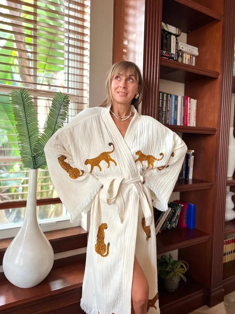 Natural soft cotton Robe, Waffle Cotton Robe, Sustainable Clothing, Bridal Gift Bathrobe, Double Gauze cotton Spa Robe, Luxury Robe