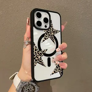 Trendy Magnetic Case for iPhone11/12/13/14/15/16/promax Leopard print stars pattern MagSafe Ready, Ultra Thin & Shockproof |   Cute Pick for Girls