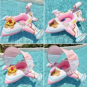 Kids Inflatable Swim Ring, Baby Float Seat Boat with Steering Wheel, Cartoon Mermaid Underarm Float, Pool Float Lounge, Swimming Pool Accessories for Water Sports