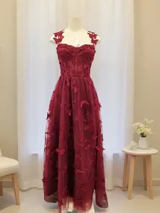 Lace Applique Prom Dresses Tulle 3D Butterfly Princess Party Dress for Women Long A-line with Slit