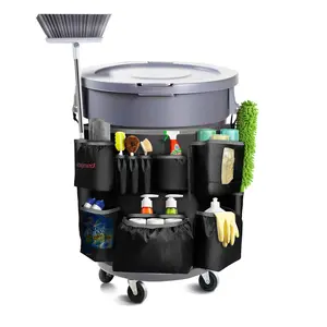 Hongmed 1680D Fabric Heavy-Duty Cleaning Caddy Bag with Adjustable Buckle Fits 32-55 Gal Trash Can Multi-Pockets Organizer for Housekeepers & Janitors