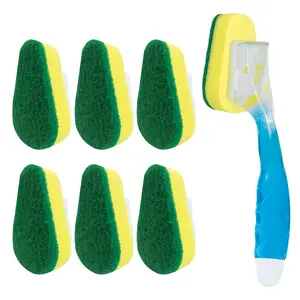 Soap Dispensing Dish Wand W/ 7 Super Absorbent Sponge Head, Reusable