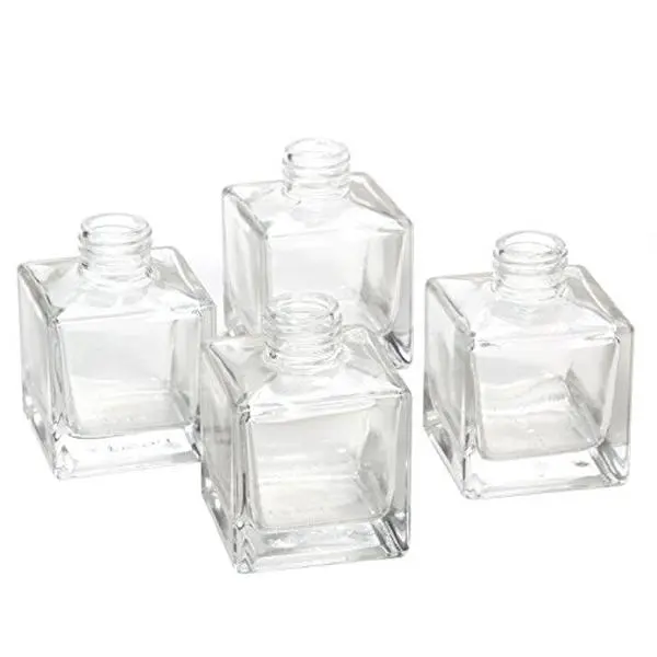 Set of 4 Square Glass Diffuser Bottles 3.25 High for Reed Diffusers 0-500 ml Clear Design Ideal for Home Fragrance DIY Projects
