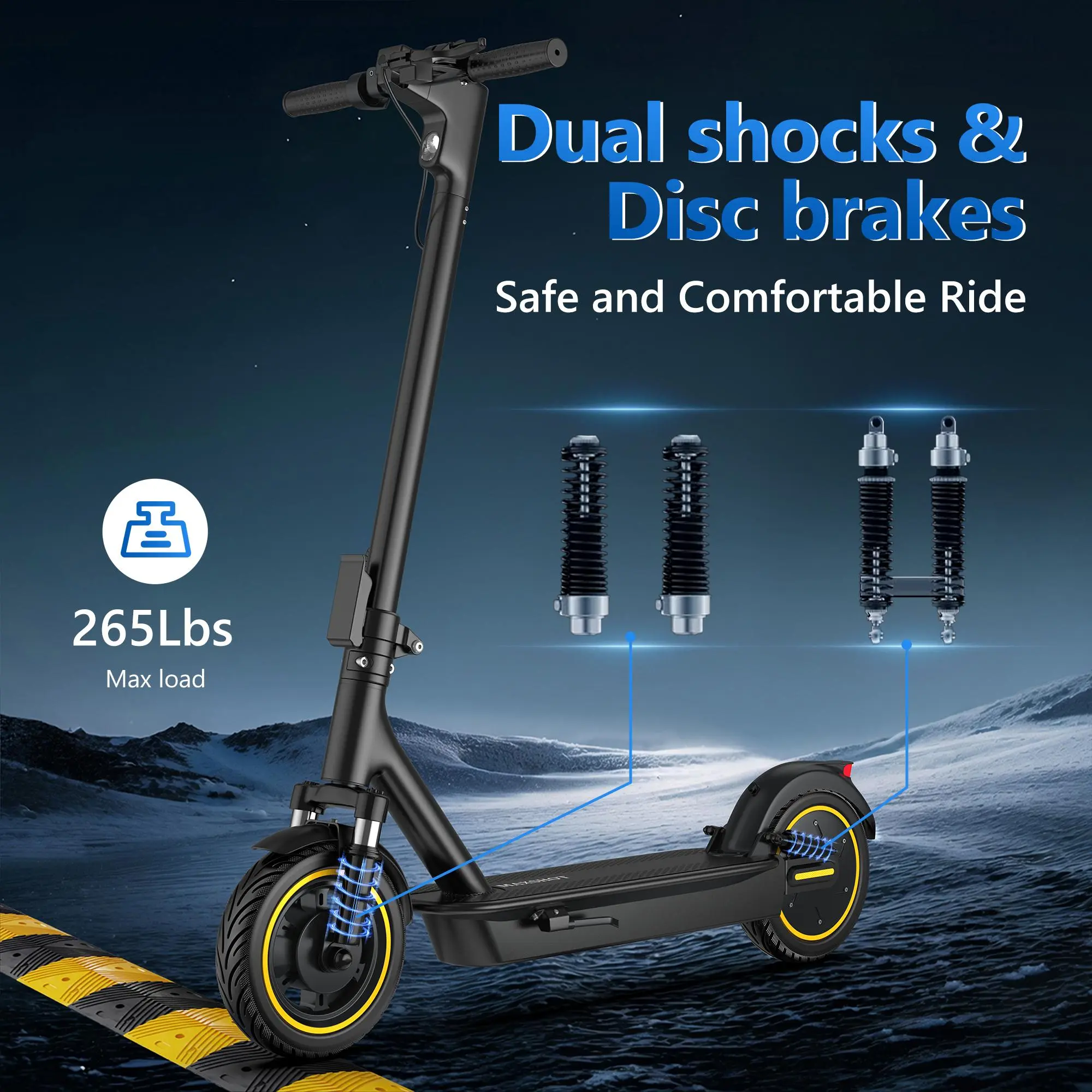 AOVOPRO  ladped  Esmax High-Speed Electric Scooter 10；,500W motor with front and rear dual shock absorption, range of 22-30 miles, top speed of 22 mph, dual braking system, LED lights, app control, aluminum alloy frame,【 ESMAX】