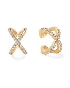 PAVOI 925 Sterling Silver 14K Gold Plated Cubic Zirconia Sparkling Round Huggie Ear Cuff Gold Earrings for Women - Clip On Cartilage