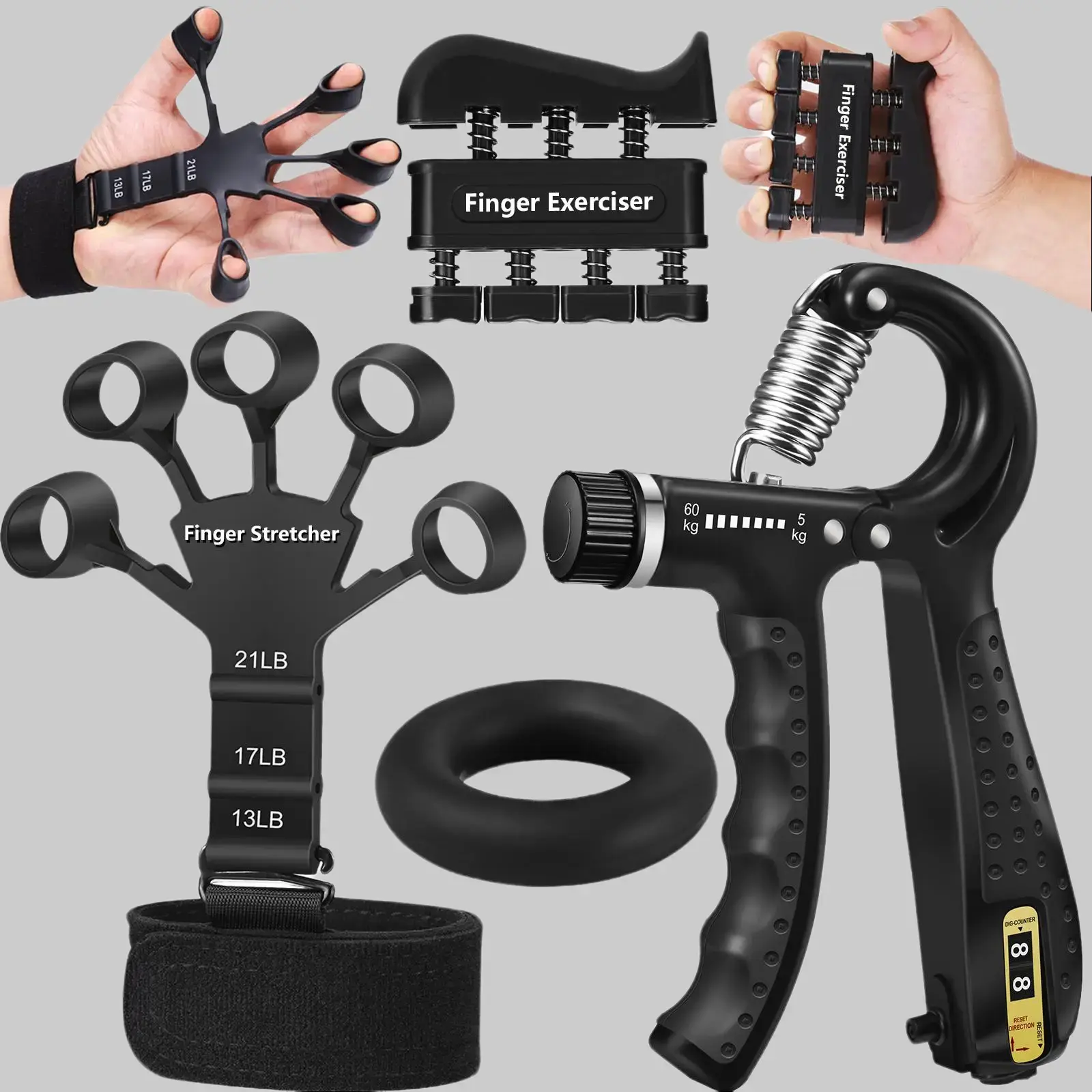 Grip Strengthener Kit, 4-Piece Adjustable Portable Multifunctional Fitness Tool for Men & Women, Home Workout to Build Strength & Improve Endurance, Unisex