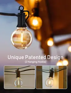 Solar Outdoor String Patio Bistro Lights 50ft 52LED 3W G40 Bulbs USB Rechargeable Portable Edison Café String Lights for Porch Pergola Backyard Garden Pool Party Camping Unique Patented Design 2 Hanging Hooks
