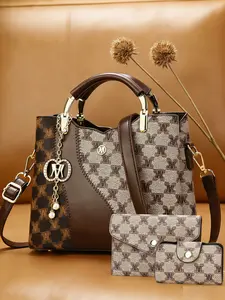 New Fashion High-End Letter Print Large Capacity Three-Piece Handbag Set, Handbag Combo, Stylish and Spacious, Perfect for Daily Use