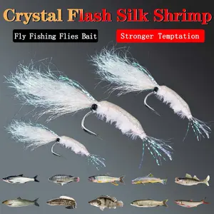 10Pcs/Box White Ice Wing Shrimp Fly Bait Saltwater Freshwater Flies Bass Trout Salmon Lure Bait Hook 4#6#8#10#12# Fishing Lure Set