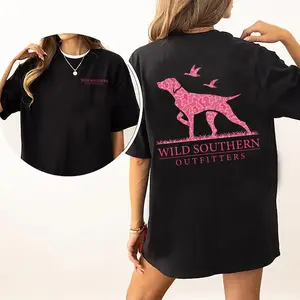 Pink Camo Hunting Dog Shirt Wild Southern Graphic Tee Simply Printed Daily Casual Cotton Womenswear Unisex For Women Men Ideal For Outdoor Trips Casual Hangouts Trendy Southern Gift