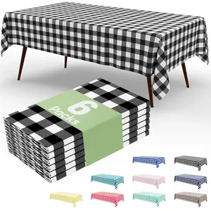 6Pcs Disposable Tablecloth for Rectangular Table, 54x108 Inch Black and White Checkered Table cover for Party, Birthday, Picnic