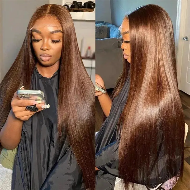 Hot Star Colorful Wigs Ginger Brown Color and P4/27 Highlight Color Straight 13x6 HD Transparent Lace Frontal Wig Human Hair Preplucked with Baby Hair