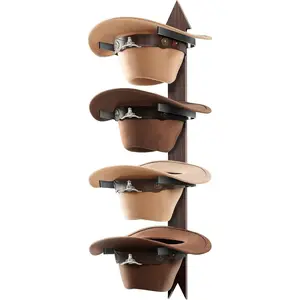 Cowboy Hat Rack, Cowboy Hat Holder Wall Mount Holds up to 4 Hats, Wooden Western Rustic Metal Cowboy Hat Hanger with Arrow Sign Board, Hat Rack for Cowgirl Hat, Fedora, Sun Hats (1 pack)