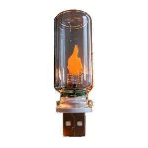 USB Lights for Car,LED Flame Light, Plug in USB Interior Ambient Light, Timing Mini Retro Glass Night Light for Car, Camping, Party, Bedroom, Christmas