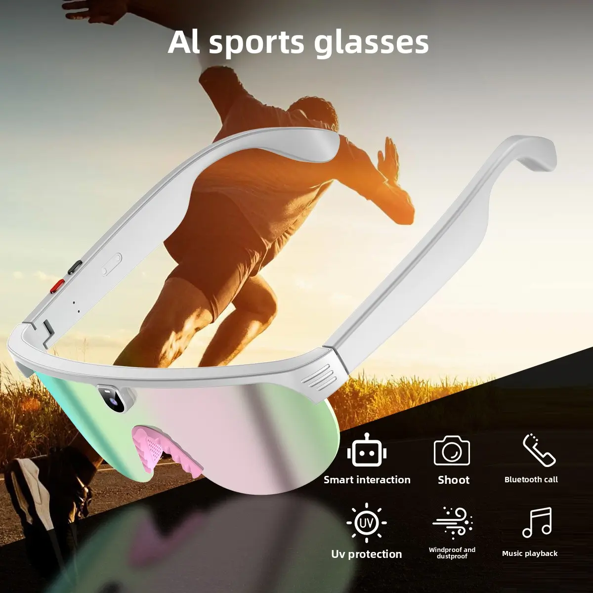SCVCN Sports Eyewear, PC Smart Goggles with Bluetooth and Anti-UV Electroplated Lens for Outdoor Cycling & Sports Photography, Sunglasses For Sports