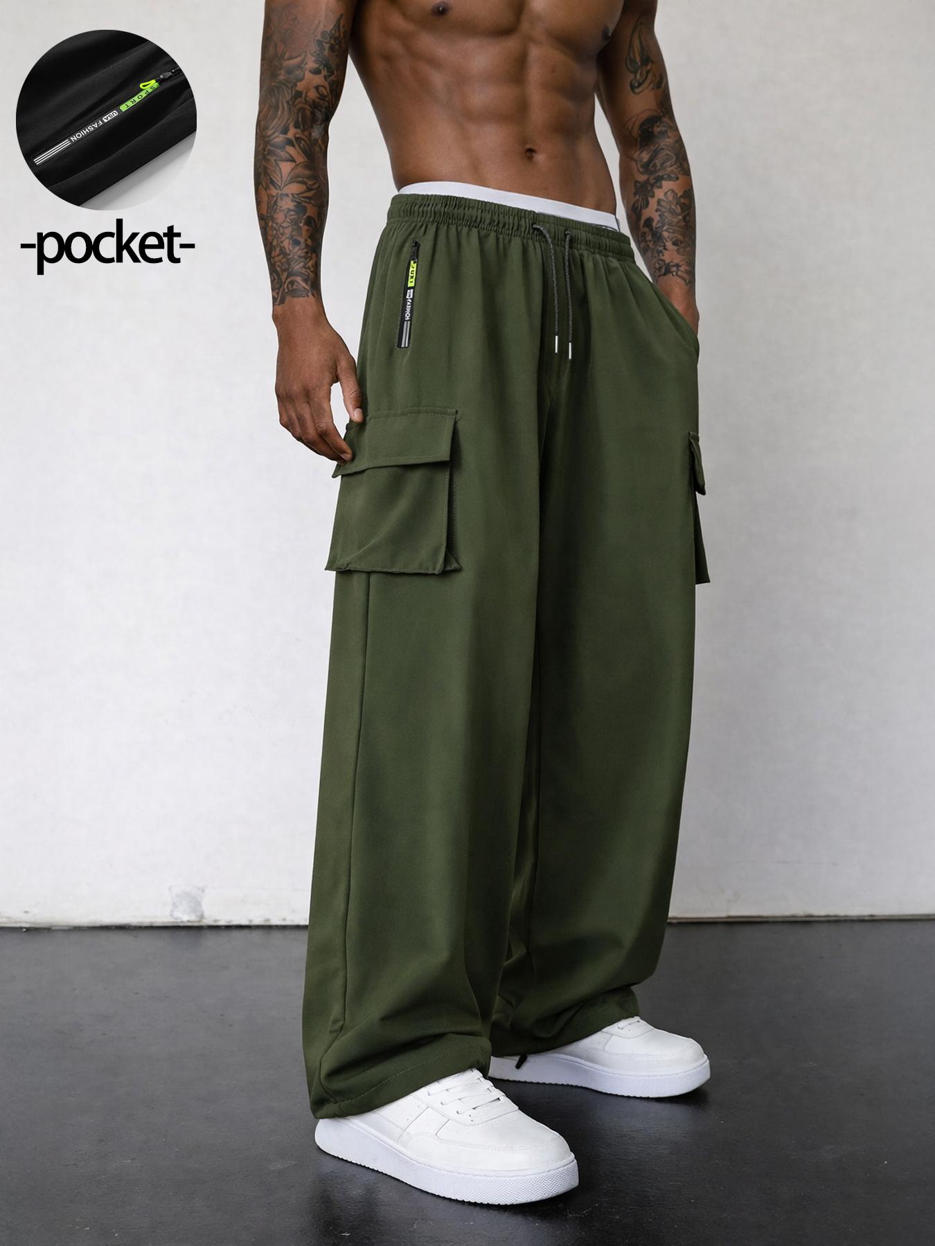 Mens Cargo Pants Baggy Wide Leg Drawstring Trousers with Zipper Pocket and Flap Pockets Loose Fit Streetwear Track Pants for Daily Wear Travel Commuting Skating Workwear Inspired Casual Utility Outfits