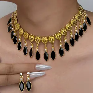 Female Boho Vintage Gold Filigree Elegant Matching Jewelry Set, Hypoallergenic Marquise Shape Geometric Drop Earrings, 4 Color Options for Festivals, Weddings,summervibes