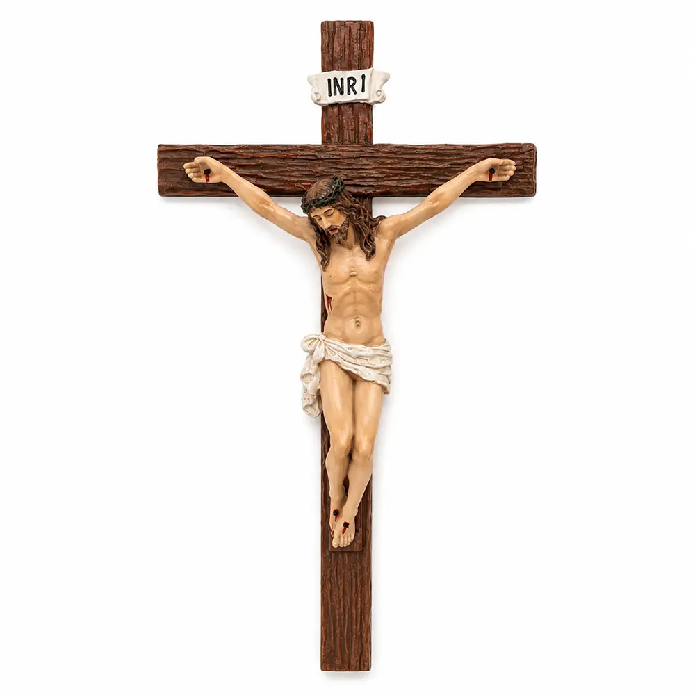 Premium Catholic Crucifix Cross, 10x5.4in Cross Design Religious Ornaments, Wall Hanging-Church Wall Decor & Standing Desk Decor for Christian Home Altar, Easter Gift