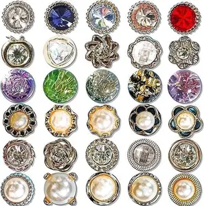 30 Sets No-Sew Invisible  Brooch Buttons - Fashion Cover-Up Clips for Blouses, Dresses, Cardigans | Anti-Gap Modesty Pins for Women, Bridal & Daily Wear (Faux  & Rhinestone)