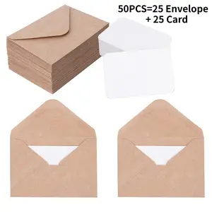 50 Pieces (25 Envelopes + 25 Cards) Vintage Mini European Style Kraft Paper Envelope Set Handwritten Blank White Cards & Postcard Envelopes Envelope Postcards Stationery Office Supplies