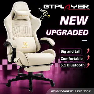 GTPLAYER High-Back Ergonomic Gaming Recliner Chair - Leather & Metal, 150° Recline, Curved Back, Linkage Arms, Footrest, Bluetooth Audio, Springtok Surround Sound, Office Chair, Man Cave Furniture