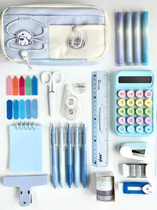 Blue Stationery Set with Pencil Case, Calculator, Pens & School Supplies