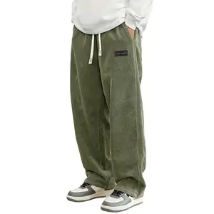 Men's Relaxed Fit Corduroy Pants - Straight Leg Joggers with Drawstring Waist, Functional Pockets for Casual & Outdoor Activities