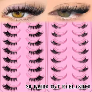 GROINNEYA 20 Pairs Cat Eye Lashes Mixed Length Half Eyelashes Tray Natural Mink False Lashes Mixed Styles DIY Half Eye Lashes Soft Lightweight Eyelashes Volume Multi-Pair Pack For Eye Enhancement, Cosmetic, Makeup, Suitable For Any Occasion