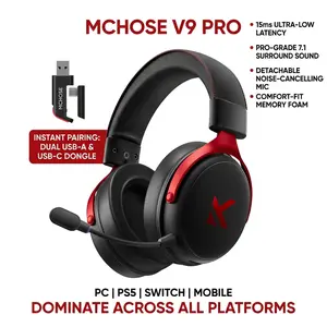 MCHOSE V9 PRO Gaming Headset, Tri-Mode Wireless 7.1 Surround Sound, 53mm Driver 15ms Low Latency AI Noise-Canceling Mic for FPS Gamers PC/Phone