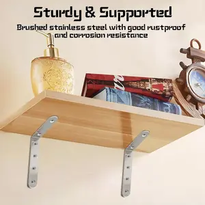 Stainless Steel Shelf Bracket, 90 Degree Angle Bracket with Screws, Floating Shelf Bracket, Corner Code for Furniture Support, Sturdy Bracket
