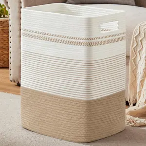 Laundry Basket, Large Woven Rope Tall Laundry Basket with Handles, Decorative Storage Basket for Clothes and Blankets in Living room, Bedroom