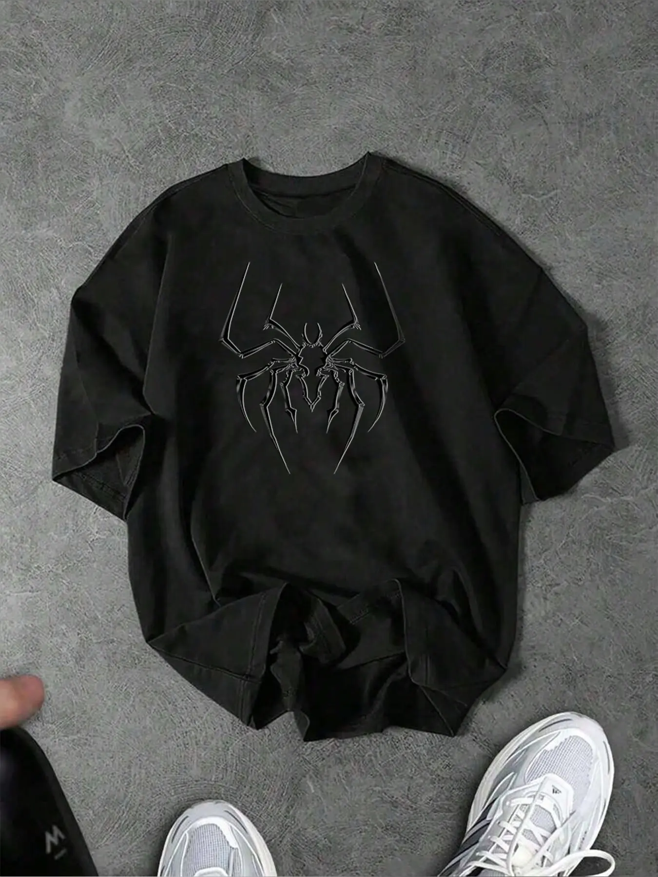 Men's Oversized Black T Shirt 2026, Gothic Spider Graphic Short Sleeve Tee, Loose Fit Streetwear Casual Top for Daily, Punk & Grunge Aesthetic, Trendy Dark Style T Shirt, Menswear #springsaledeals2026 #summeroutfits #menfashion #graphictee