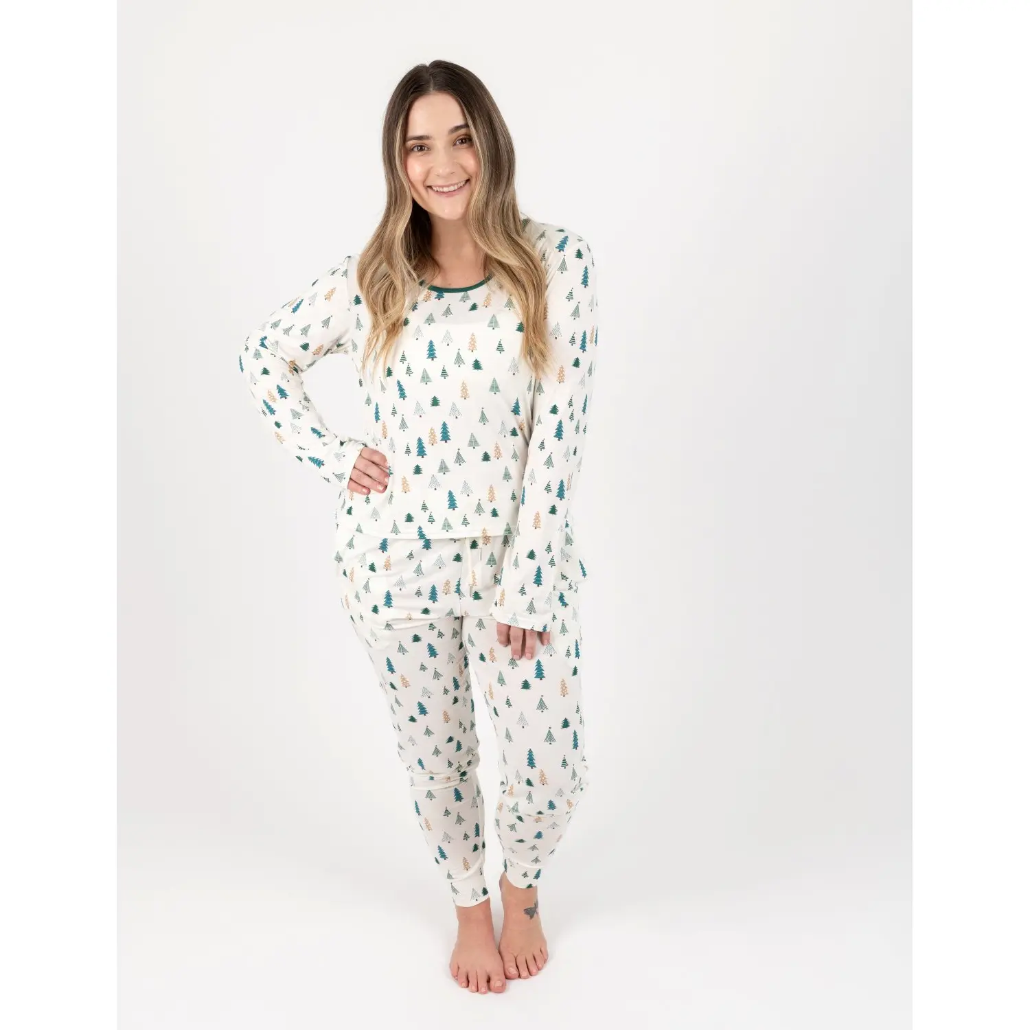 Womens 2pc Bamboo Viscose Long Sleeve Shirt & Pants Pajama Sets