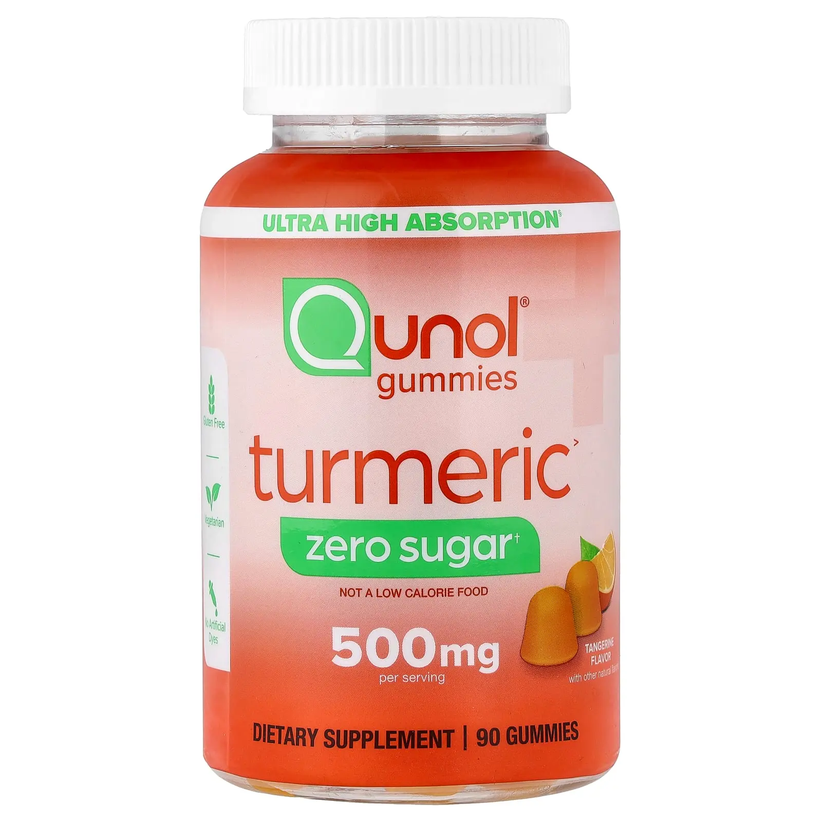 Qunol Turmeric Gummies, Tangerine, Zero Sugar, 90 Gummies (250 mg per Gummy)