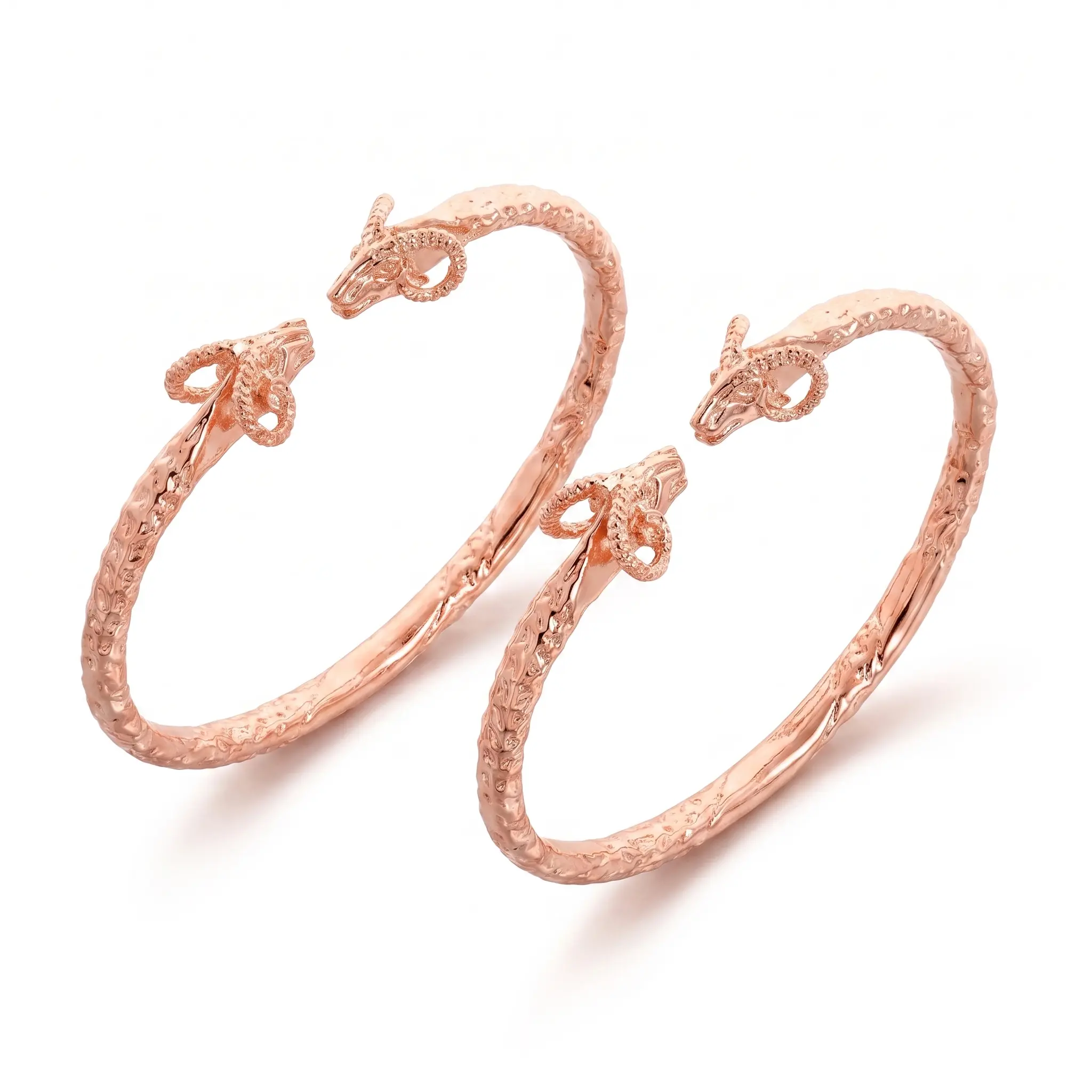 Unisex Animal Motif Ram Head Solid Copper West Indian Bangle Set (1 Pair), Multi-Size Fashion Costume Jewelry Bracelet Accessory