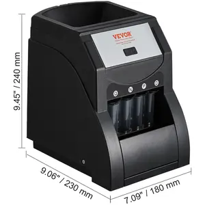 USD Coin Sorter, Coin Sorter Machine For USD Coin Sorts Up To 230 Coins Min, Coin Sorter And Wrapper Machine Holds 200 Coins Included 4 Coin Tubes, Black