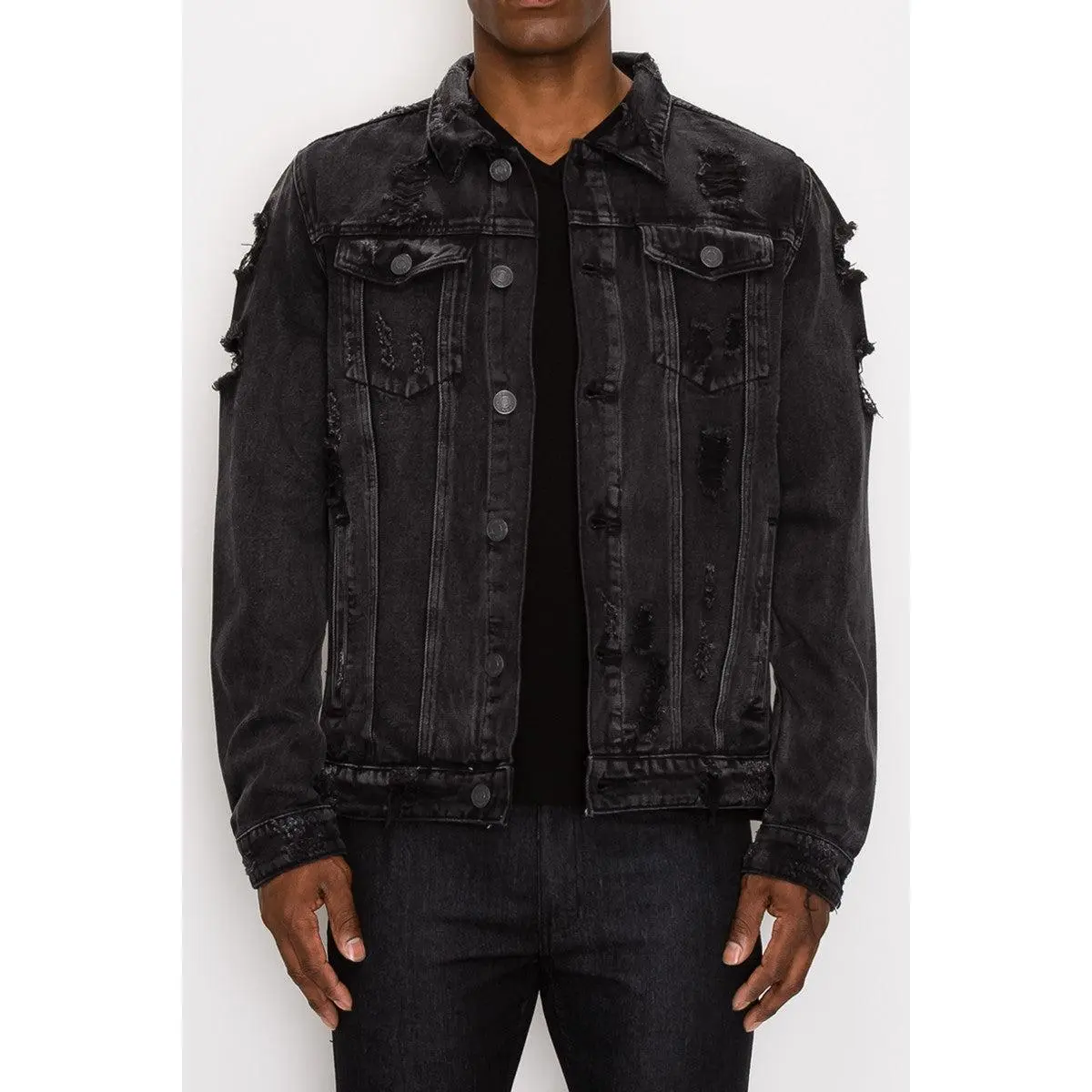 VICTORIOUS Distressed Faded Denim Jacket for Men - Casual and Long Sleeve - Cotton