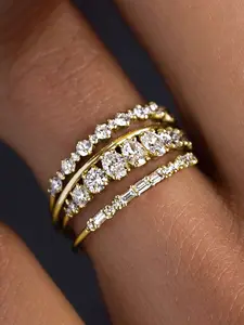 4pc/Set Sparkling Geometric Zircon Rings Set for Women Fashion Jewelry Commitment Wedding Engagement Ring Suitable Party Daily Decoration Accessories as Birthday, Valentine's Day, Anniversary, Mother's Day Gift Stackable Cubic Zirconia Rings