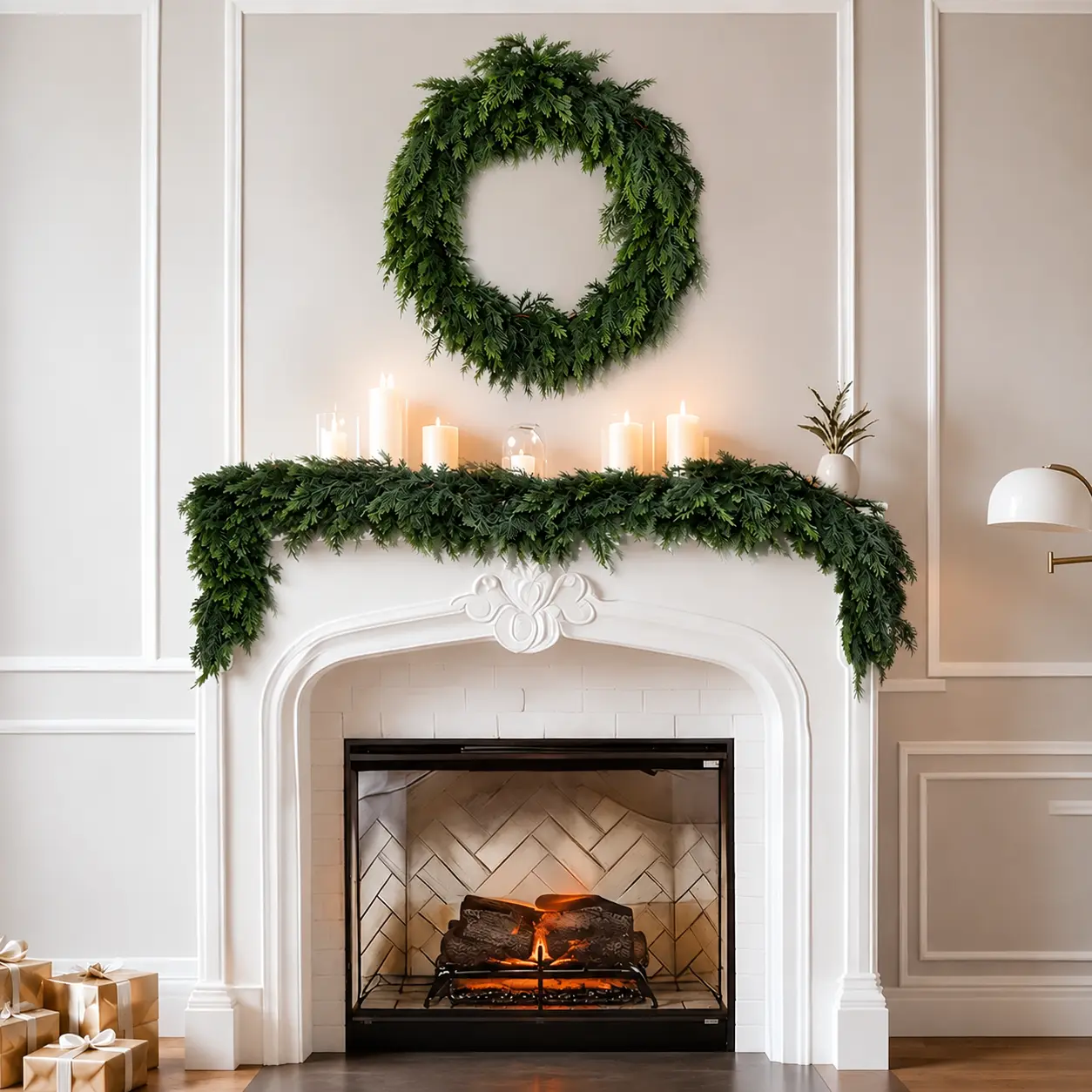 2-Piece 6 FT Artificial Cedar Garland Set, Realistic Real-Touch Greenery, Reusable Pine Garland for Christmas Decor Lovers, Indoor-Outdoor Table Mantle Wall Decorations