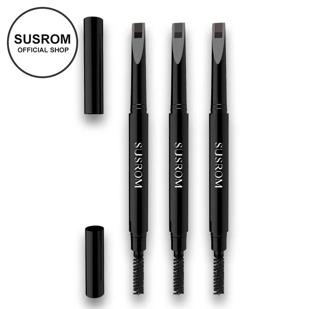 SUSROM Eyebrow Pencil for Hair-Like Strokes - Waterproof & Long-Lasting Makeup for Natural Brows, Dual-Ended with Ultra-Fine Tip & Spoolie, Dark Gray Cosmetic Eyebrow Products, Natural Eyebrow Pencil