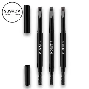 SUSROM Dual-Ended Refillable Eyebrow Pencil - Automatic Microblading Pencil with Ultra Fine Tip & Spoolie Brush - Hair-Like Strokes for Natural Feathered Brows - Waterproof & Long-Lasting Cosmetic Dark Gray Daily Beauty Tool