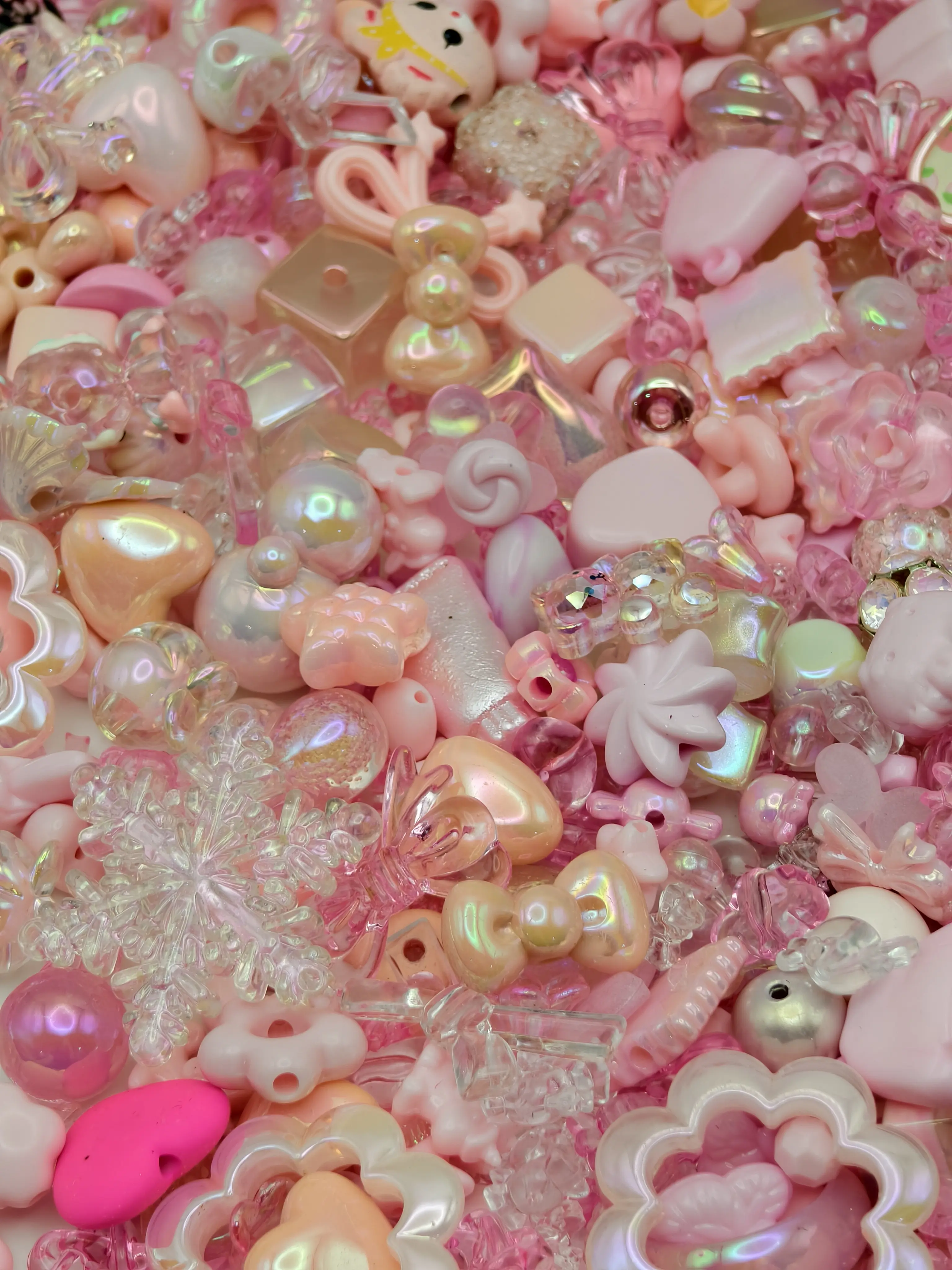 Kawaii Multicolor Resin Mystery Bead Mix, Random 3D Bow, Peanut & Pumpkin Charms with Iridescent Spacers, Pearls & Rainbow Beads for DIY Jewelry, Phone Charms & Keychains