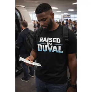 Raised In Duval Menswear Round Neck Graphic Cotton Short-Sleeve Tee - Unisex Minimalist Breathable Fabric Travel Edition Casual Top