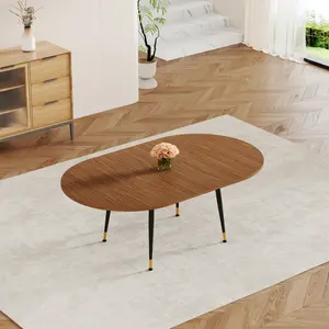 ARCH Walnut Oval Extendable Dining Table, MDF Top Modern Expandable Kitchen Table with Sturdy Metal Legs for Dining Room, Seats 6-10 People