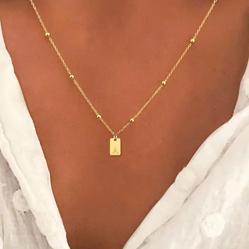 Rectangle Initial Letter Necklace & Necklets for Women, Stainless Steel Jewelry for Party, Daily Clothing Decor, Fashionable Accessory, Trendy All-match & Exquisite Jewelry for Birthday Gift