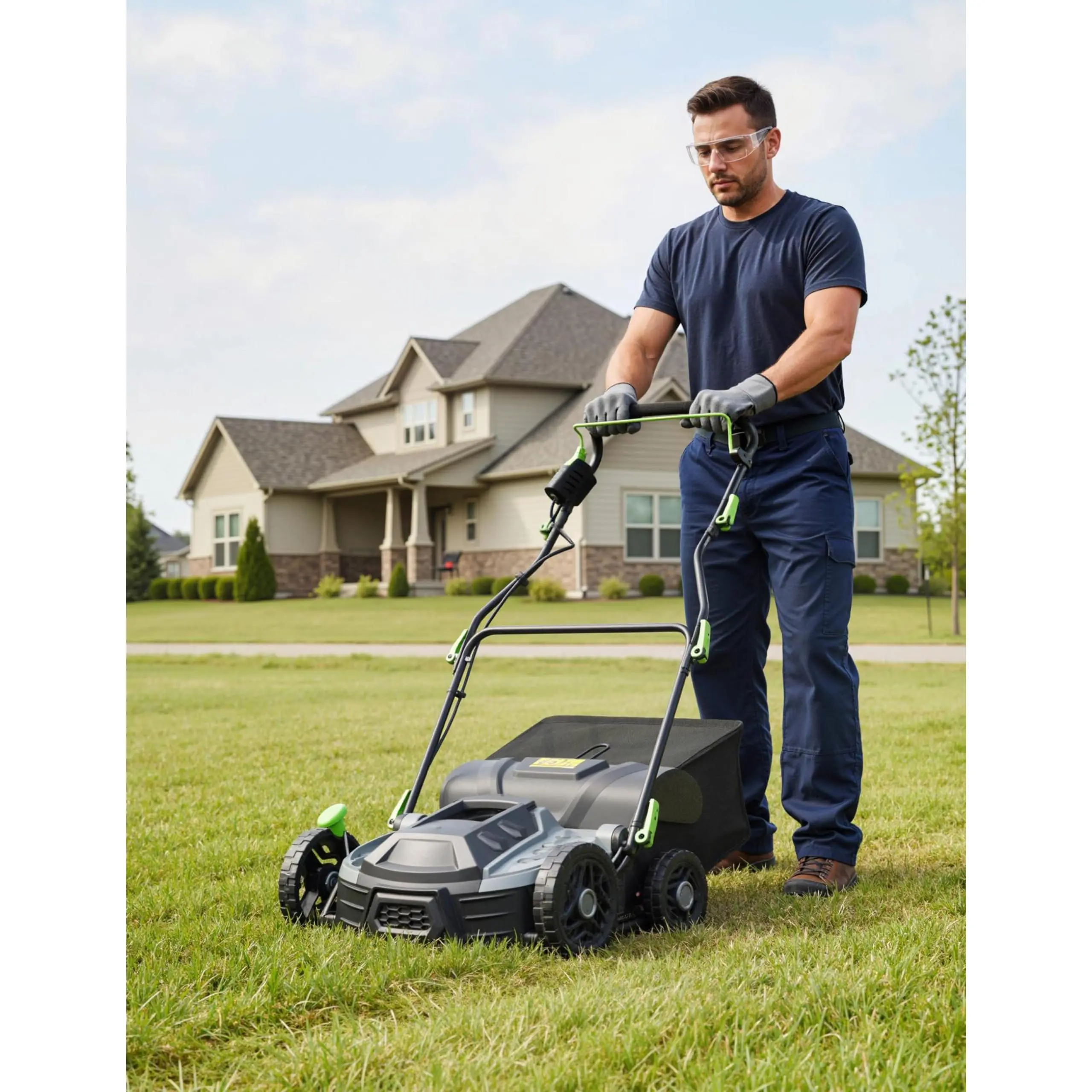 Garvee 15.5 Amp 2-in-1 Electric Lawn Dethatcher & Scarifier - 14" Corded Lawn Aerator, 5-Position Depth Adjustment, Adjustable Handle, 14.5 gal Collection Bag, Steel Blades, Yard Lawn Care Tool Set, Model A03-102B