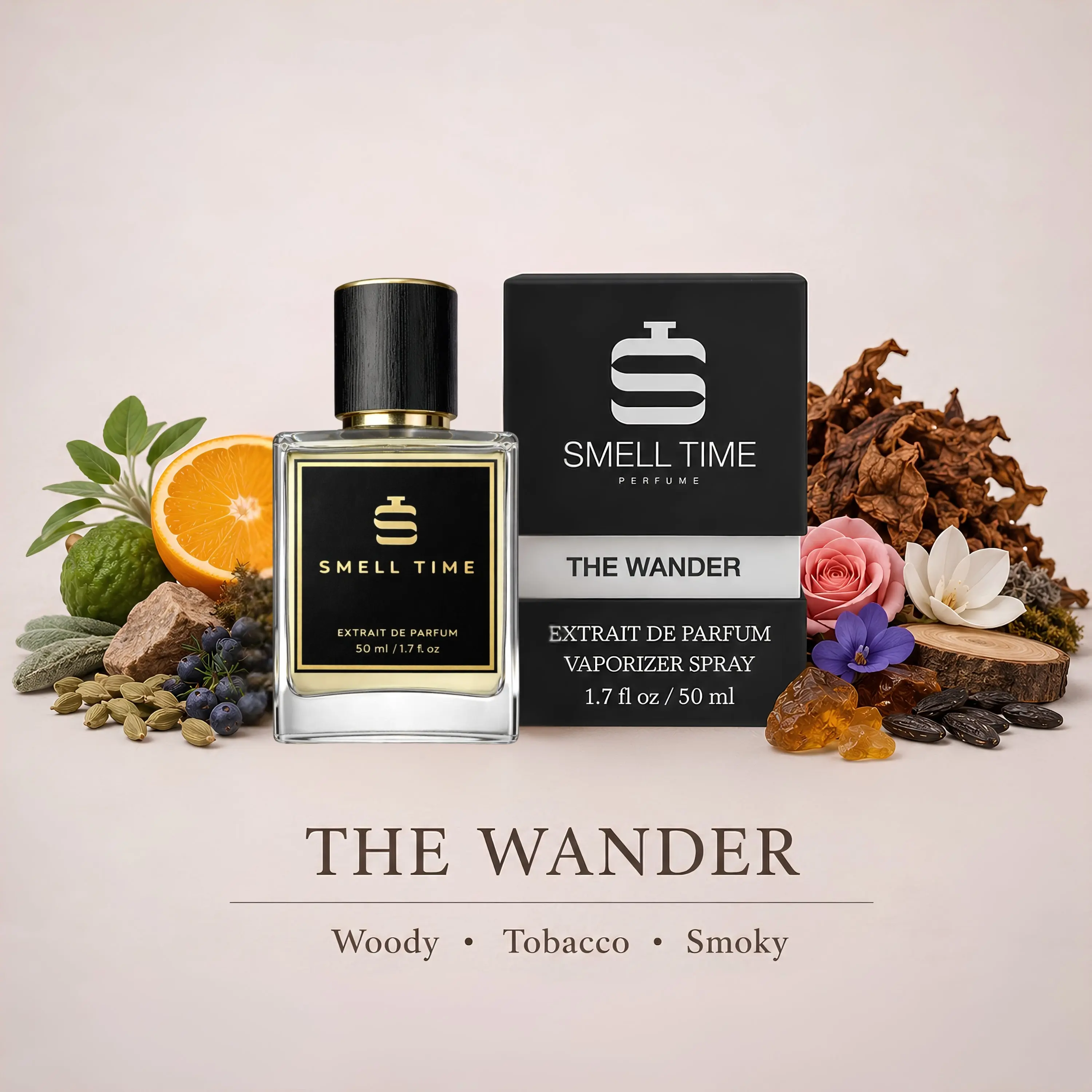 SMELL TIME INC. The Wander Extrait de Parfum – Woody Cologne, Woody-Aromatic-Musky-Fresh Spicy, High Oil Concentration, Long-Lasting, Unisex, 12ml/30ml/50ml/100ml
