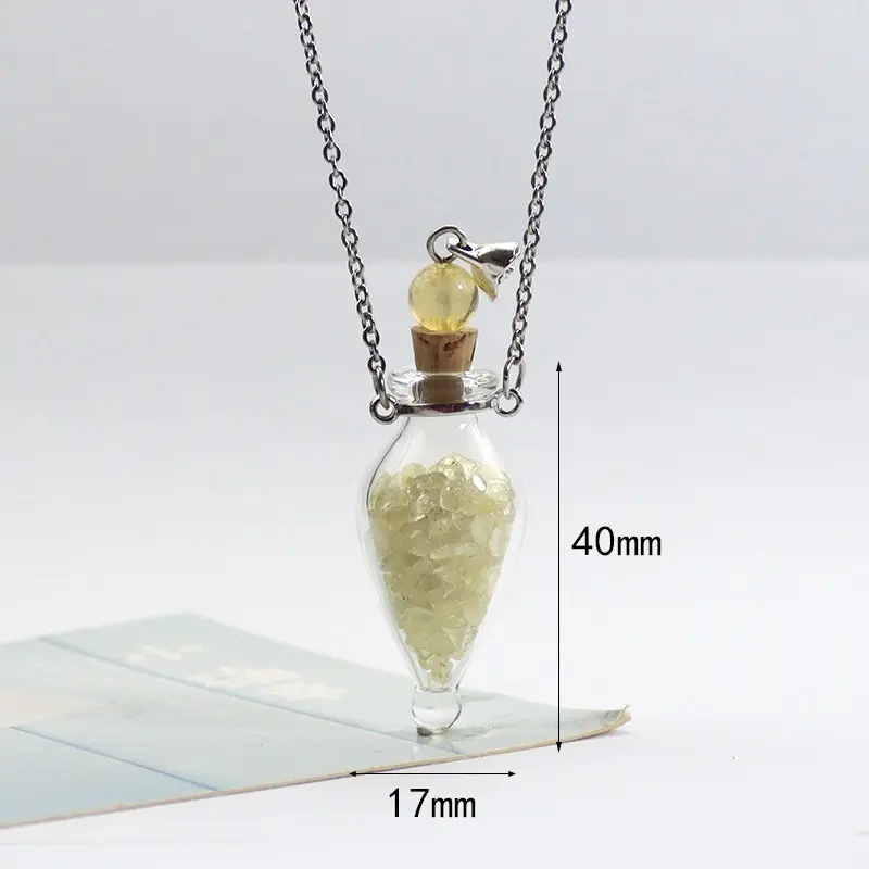 Yellow crystal water droplet glass neckl